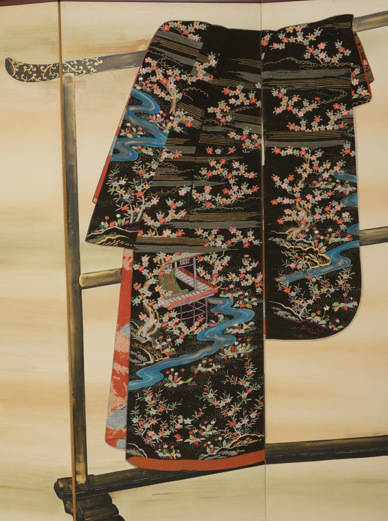 Οθόνη αναδιπλούμενη (byôbu) - Γυαλισμένο ξύλο, μετάξι, μπράντε - Ιαπωνία - Από την τελευταία περίοδο του Μεϊζί έως την αρχή της περιόδου Ταϊσό (πρώτο τέταρτο του 20ού αιώνα). #1.0