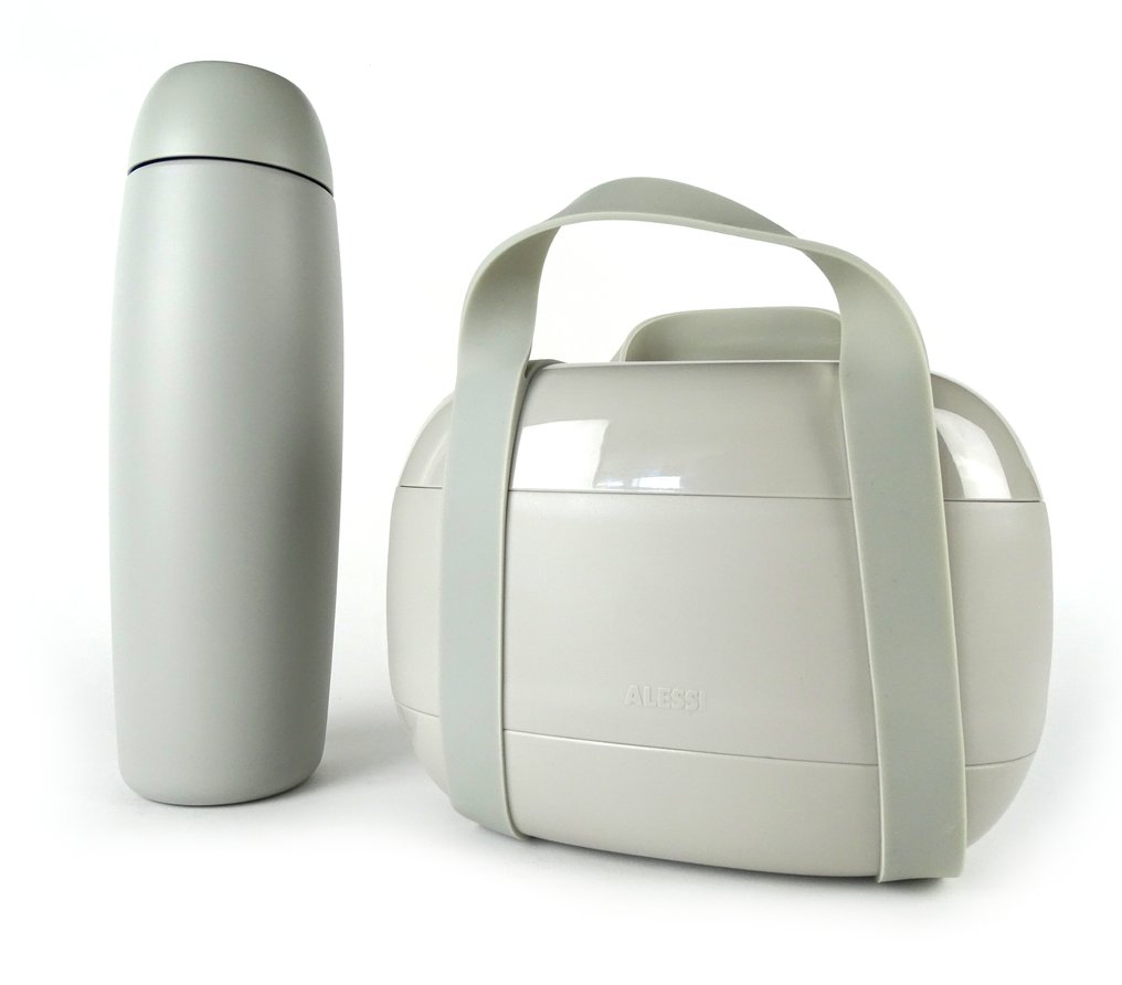 Alessi - Sakura Adachi - 餐具套装 (2) - ''Food a Porter'' - 热塑性树脂盒子。彩色18/10不锈钢瓶，灰色和热塑性树脂。 #1.0