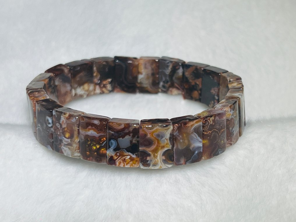 Μαύρη Οπαλισμένη Φλεγόμενη Αγκάτη - Βραχιόλι Δύναμης - 14mm - Πολύ σπάνιο Φυσική πέτρα - Ιδιότητες θέρμανσης - μήκος 21,6cm.- 33.4 g - (1) #1.0