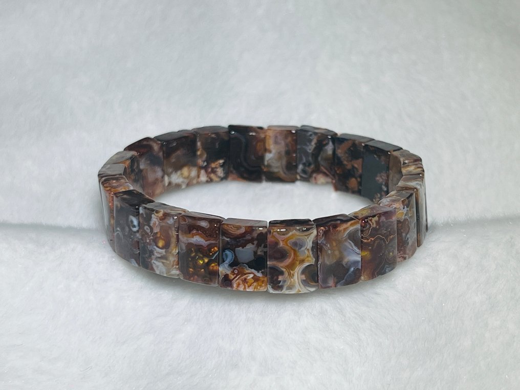 Μαύρη Οπαλισμένη Φλεγόμενη Αγκάτη - Βραχιόλι Δύναμης - 14mm - Πολύ σπάνιο Φυσική πέτρα - Ιδιότητες θέρμανσης - μήκος 21,6cm.- 33.4 g - (1) #3.2