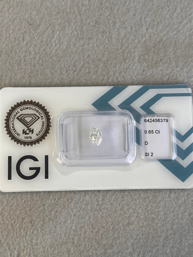 1 pcs Διαμάντι (Φυσικό) - 0.65 ct - Μαρκησία - D (άχρωμο) - SI2 - International Gemological Institute (IGI) #1.0