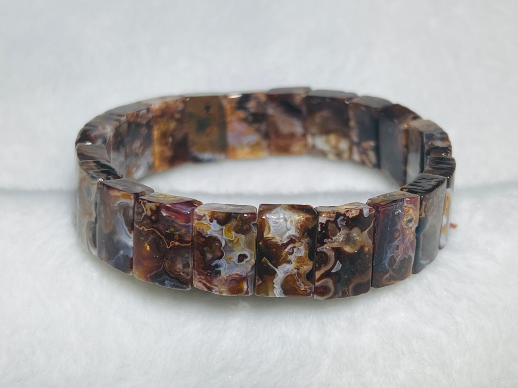 Μαύρη Οπαλισμένη Φλεγόμενη Αγκάτη - Βραχιόλι Δύναμης - 14mm - Πολύ σπάνιο Φυσική πέτρα - Ιδιότητες θέρμανσης - μήκος 21,6cm.- 33.4 g - (1) #4.3