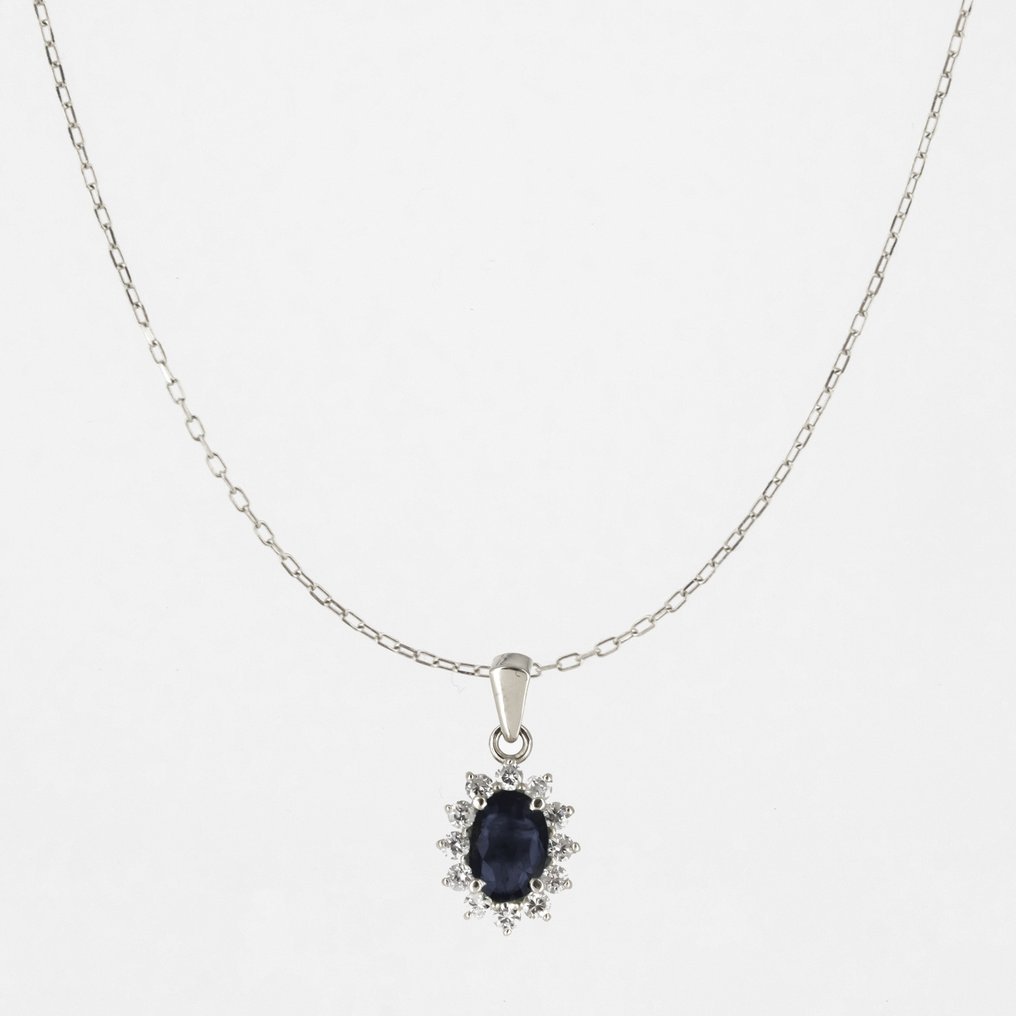 Függő - 14 kt. Fehér arany - 0.89ct. tw. Zafír - Gyémánt #1.0