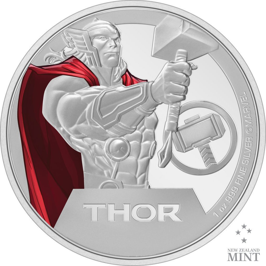 Niue. 2 Dollars 2023 Thor Donnergott - Avengers - Marvel Collection, 1 Oz (.999) #1.0