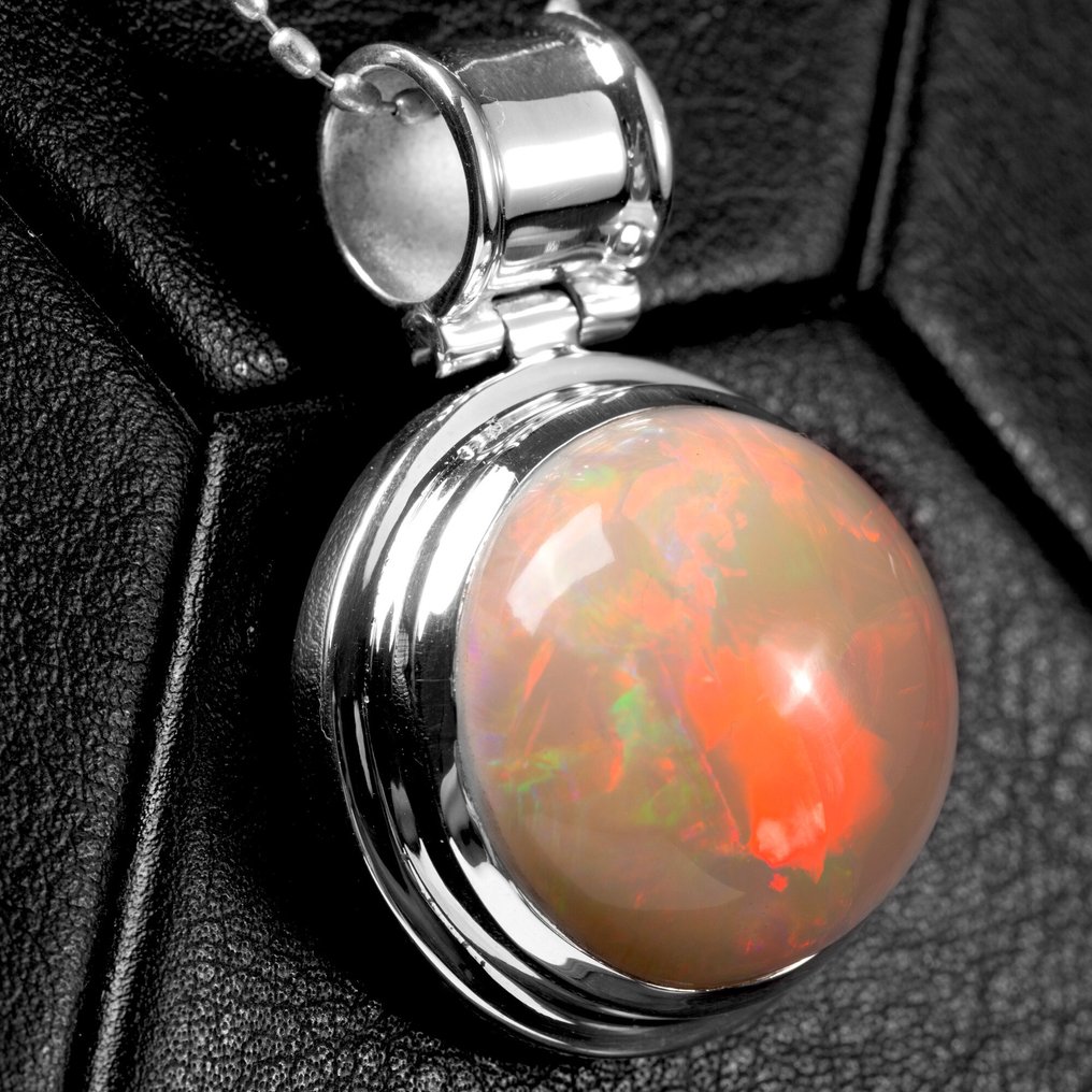 Πολύτιμο ασημένιο κρεμαστό με ιριδίζον Welo Opal - Φυσικό πολύτιμο λίθο - Πιστοποιημένο ιταλικό - Ύψος: 41 mm - Πλάτος: 28 mm- 22 g #1.0