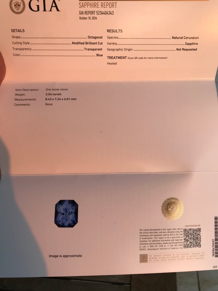 1 pcs  Kék Zafír  - 3.54 ct - Amerikai Gemmológiai Intézet (GIA) #2.1