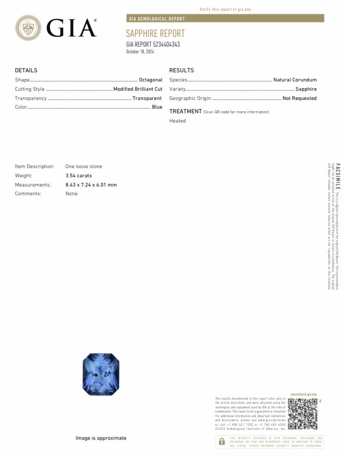1 pcs  Kék Zafír  - 3.54 ct - Amerikai Gemmológiai Intézet (GIA) #4.3