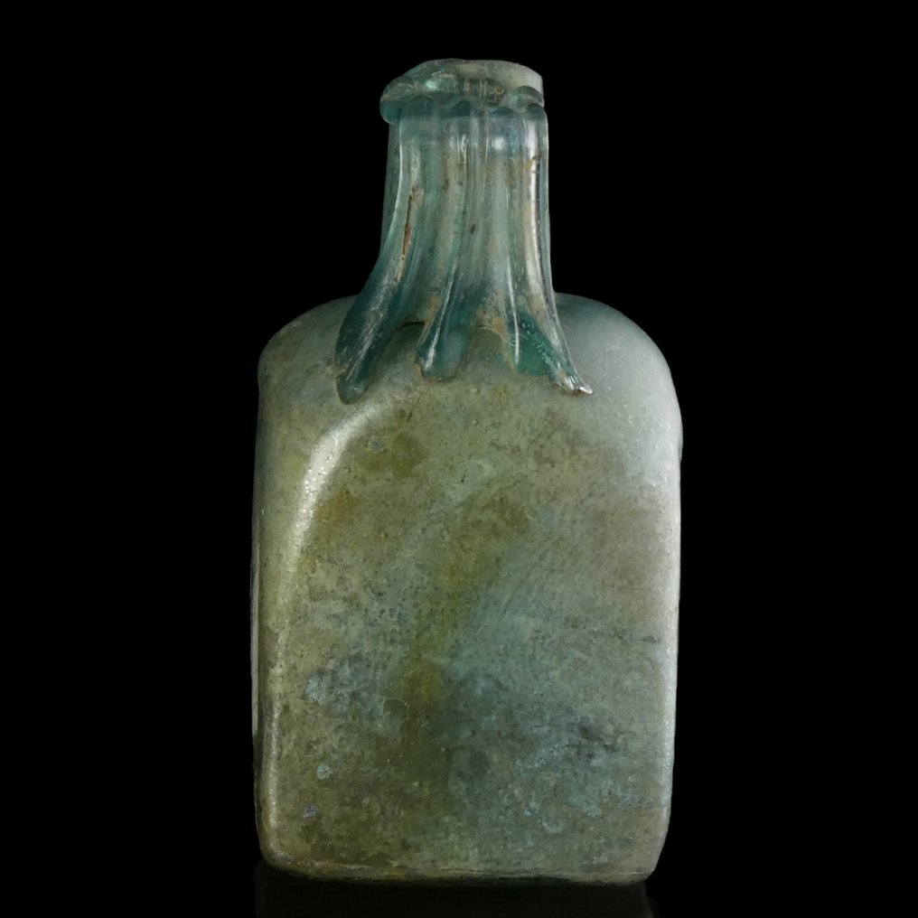 Αρχαία Ρωμαϊκή Τετράγωνο γυάλινο μπουκάλι, μεγάλο. #3.2