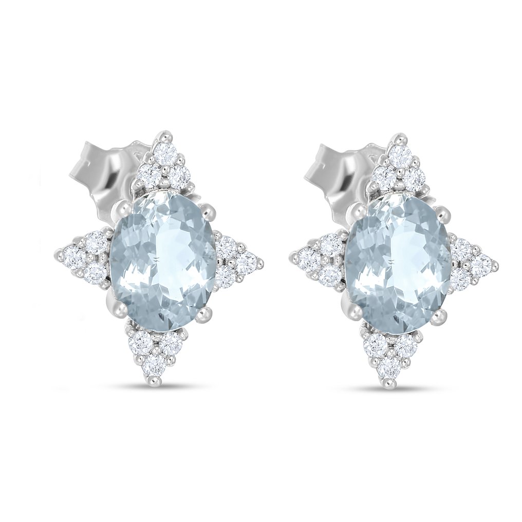 Σκουλαρίκια - 18 καράτια Λευκός χρυσός - 2.36ct. tw. Ακουαμαρίνης - Διαμάντι #1.0