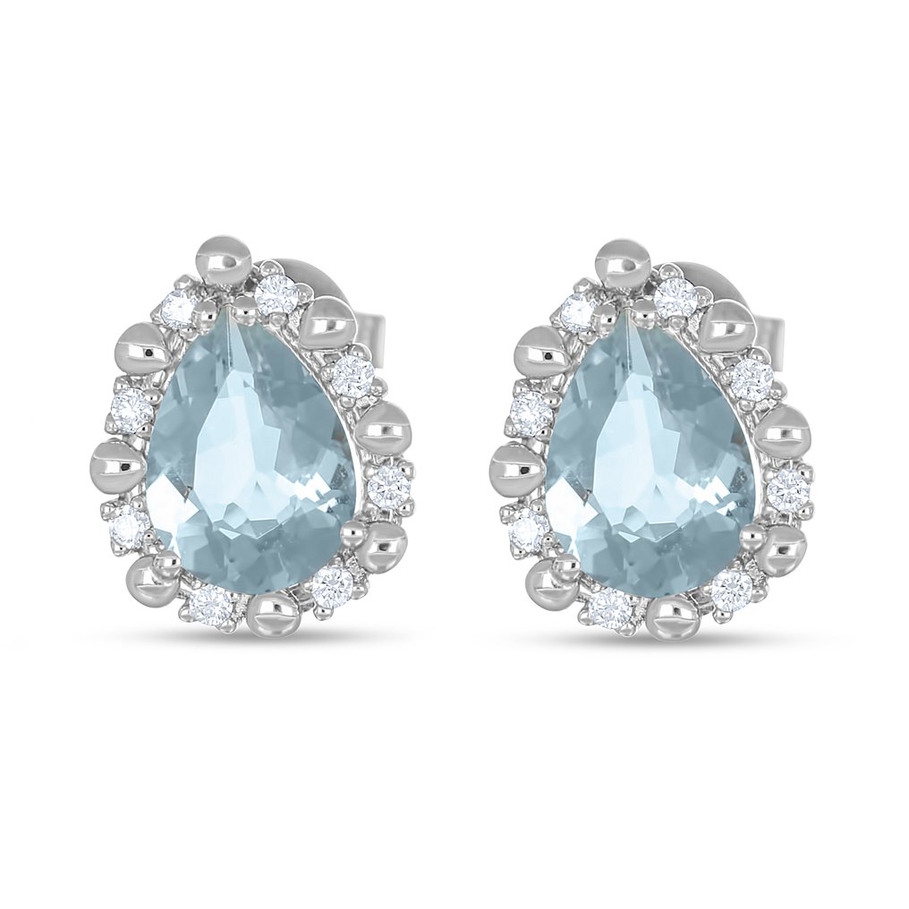 耳環 - 18 克拉 白金 -  1.71ct. tw. 海藍寶石 - 鉆石 #1.0