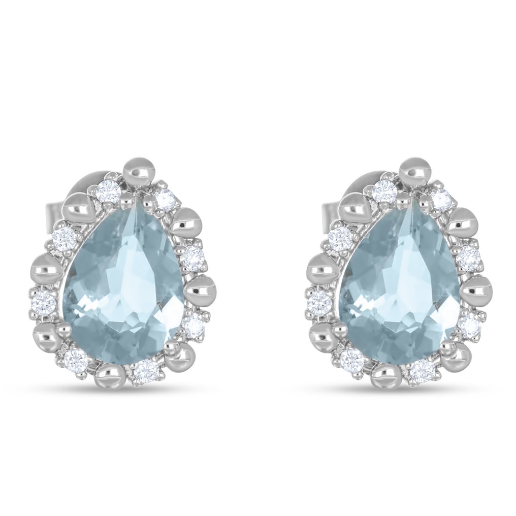 耳環 - 18 克拉 白金 -  1.71ct. tw. 海藍寶石 - 鉆石 #1.0