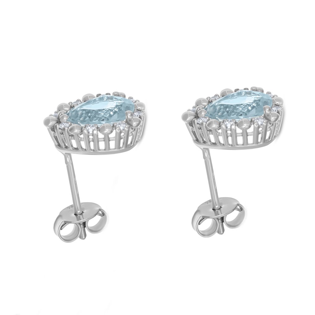 耳環 - 18 克拉 白金 -  1.71ct. tw. 海藍寶石 - 鉆石 #2.1