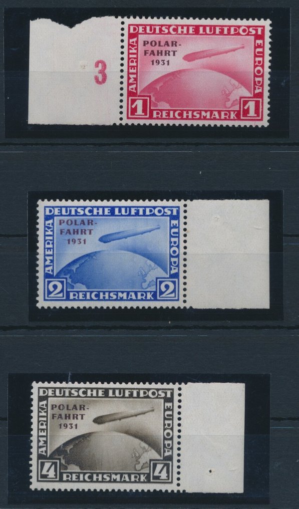 Duitse Rijk 1931 - Flupostmarken Zeppelin 1 RM - 4 RM "Polarfahrt" - Michel Nr. 456-458 mit Fotobefunden Schlegel BPP #1.0