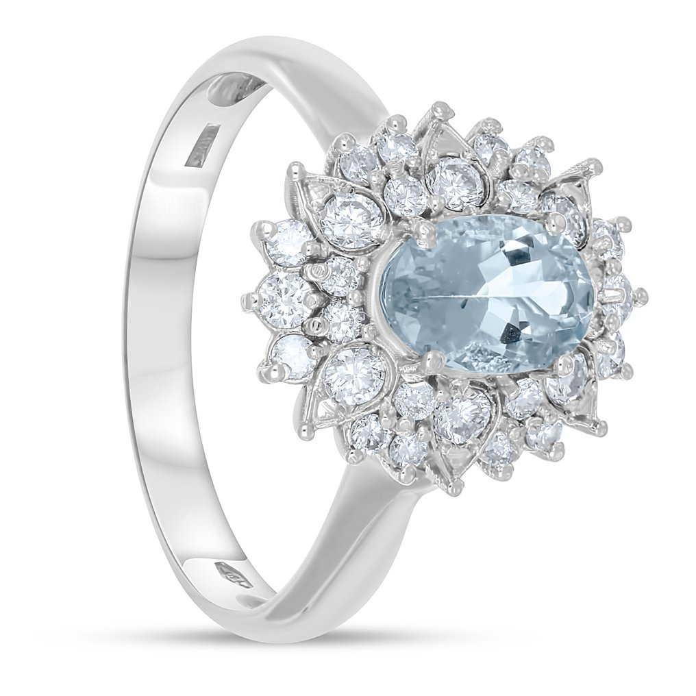 Δαχτυλίδι - 18 καράτια Λευκός χρυσός -  1.19ct. tw. Ακουαμαρίνης - Διαμάντι #1.0