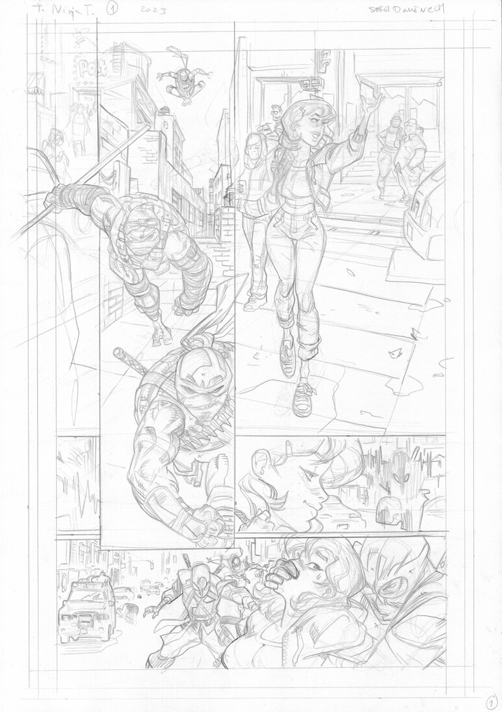 Sergi Domenech - 忍者神龟 - 原始铅笔（第1页） - Hand Signed #1.0