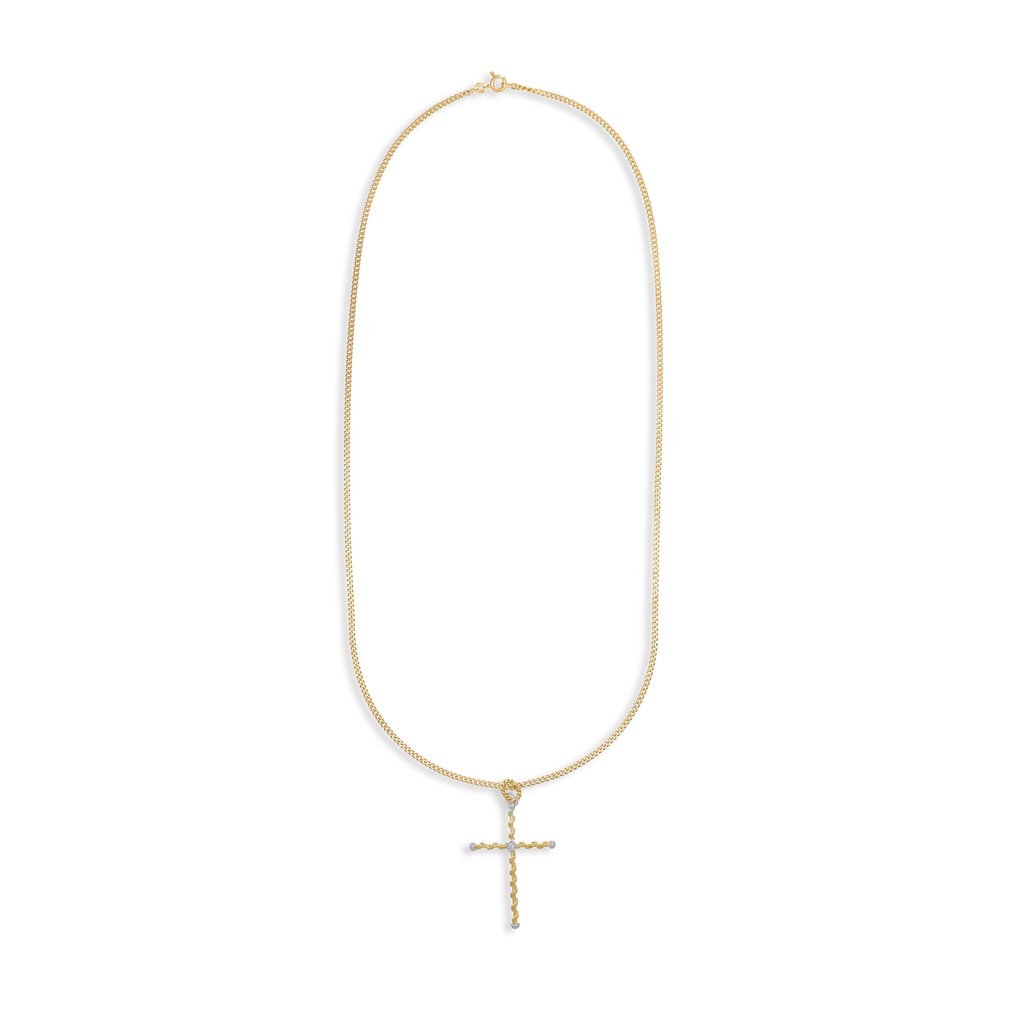 吊墜頸鏈 - 18 克拉 白金, 黃金 -  0.08ct. tw. 鉆石 (天然)  #2.1