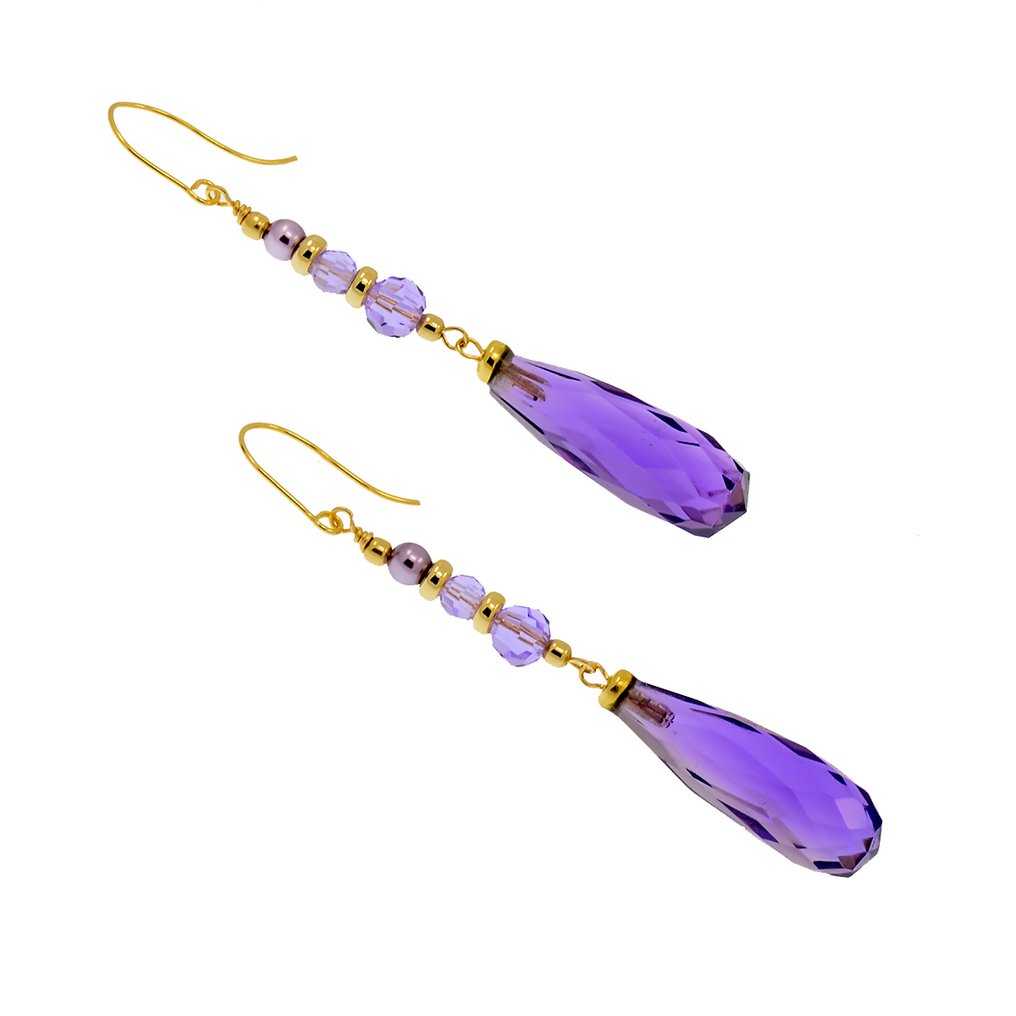 Ingen mindstepris - Øreringe - 18 kraat Gulguld Perle - Ametyst - Ferskvand 2 mm #1.1