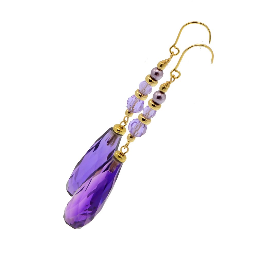 Ingen mindstepris - Øreringe - 18 kraat Gulguld Perle - Ametyst - Ferskvand 2 mm #1.2