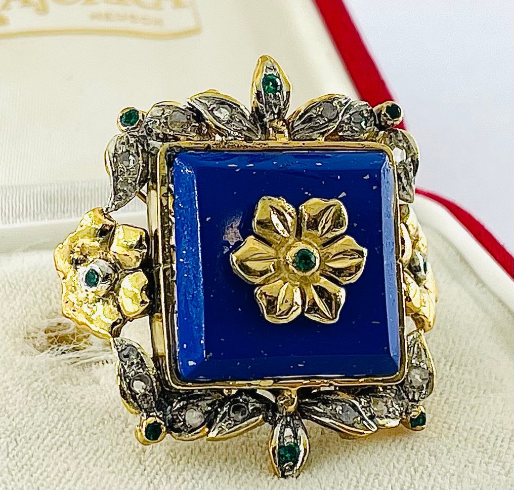 沒有保留價 - 戒指 - 9 節 銀, 黃金 青金石 - 鉆石 #1.0