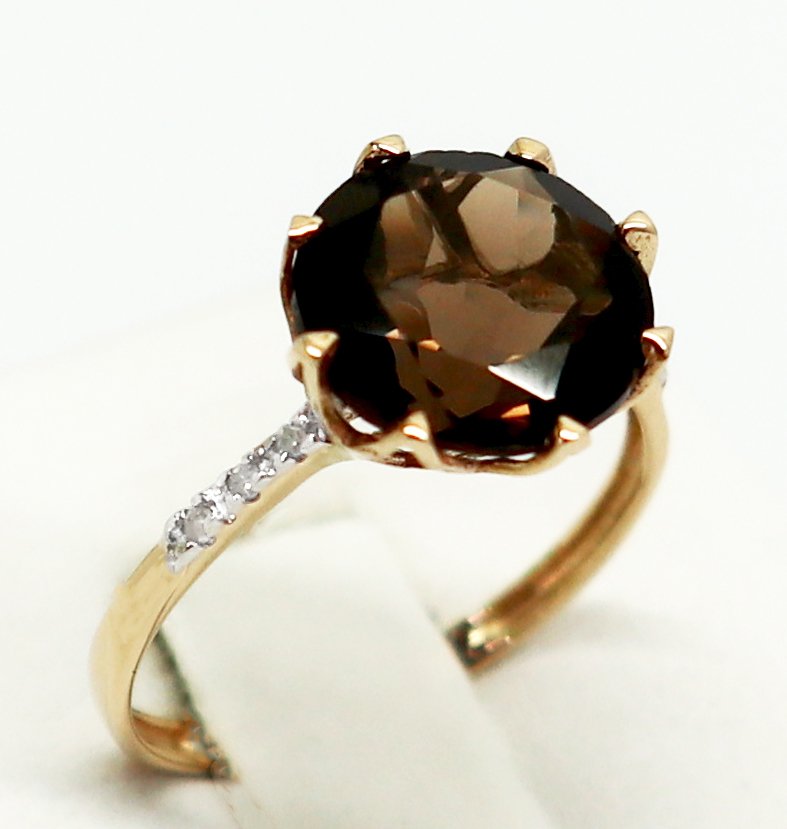 Nincs minimálár - Gyűrű - 14 kt. Sárga arany Quartz - Gyémánt #1.0