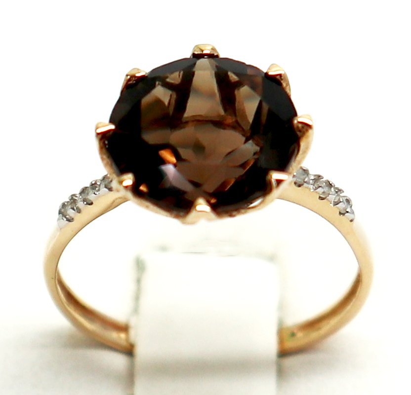 Nincs minimálár - Gyűrű - 14 kt. Sárga arany Quartz - Gyémánt #2.1