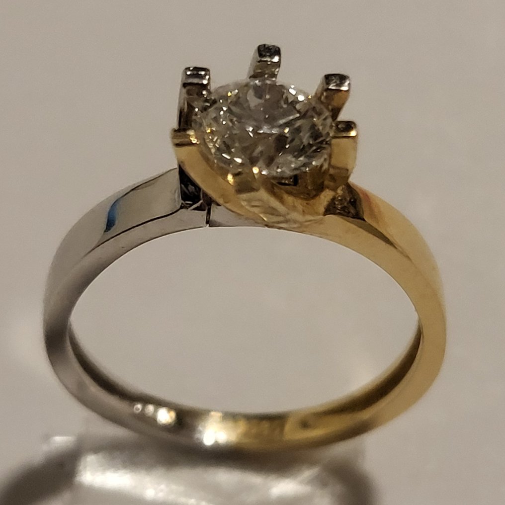 Δαχτυλίδι - 14 καράτια Κίτρινο χρυσό, Λευκός χρυσός -  0.81ct. tw. Διαμάντι (Φυσικό) - Διαμάντι - Δίχρωμη χρυσή πασιέντζα #1.0