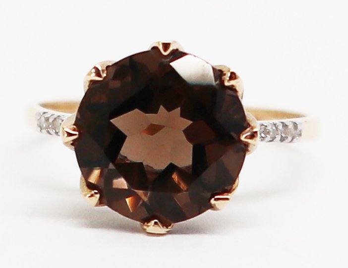 Nincs minimálár - Gyűrű - 14 kt. Sárga arany Quartz - Gyémánt #1.0