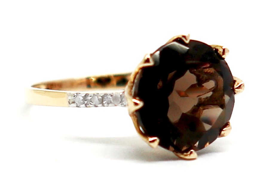 Nincs minimálár - Gyűrű - 14 kt. Sárga arany Quartz - Gyémánt #4.3