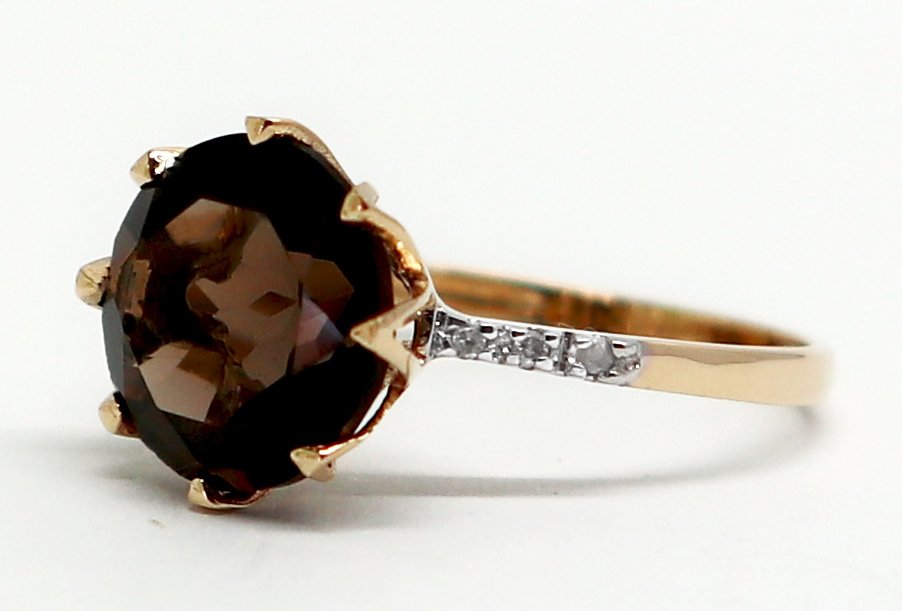 Nincs minimálár - Gyűrű - 14 kt. Sárga arany Quartz - Gyémánt #3.2