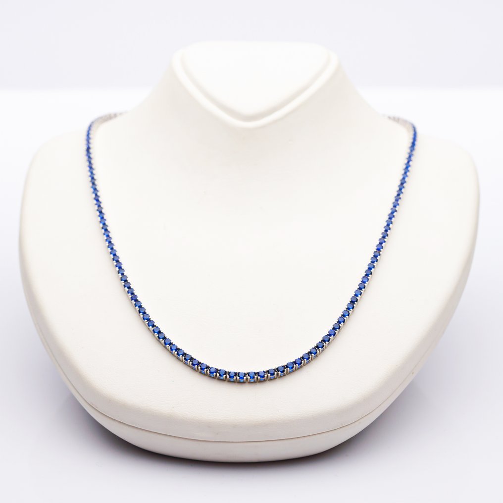 χωρίς τιμή ασφαλείας - Κολιέ Ασημί, Αναφορά Εργαστηρίου - 12.00ct. tw. Ζαφείρι - αθλητικό κολιέ #4.3