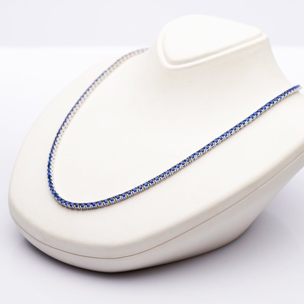 χωρίς τιμή ασφαλείας - Κολιέ Ασημί, Αναφορά Εργαστηρίου - 12.00ct. tw. Ζαφείρι - αθλητικό κολιέ #1.0