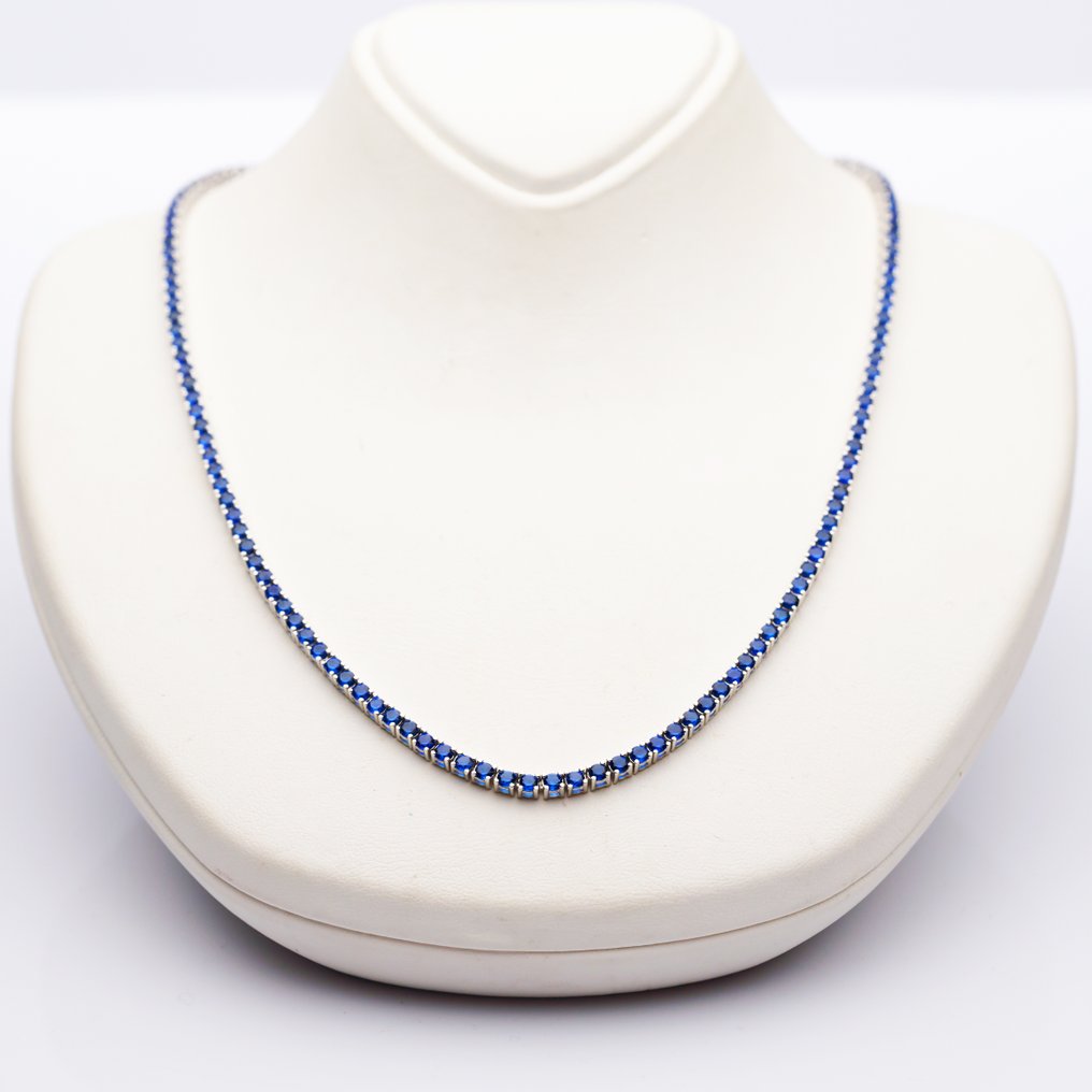 χωρίς τιμή ασφαλείας - Κολιέ Ασημί, Αναφορά Εργαστηρίου - 12.00ct. tw. Ζαφείρι - αθλητικό κολιέ #1.0