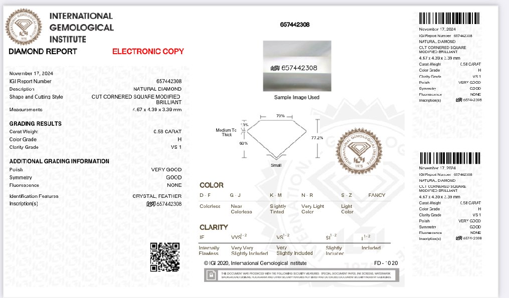 1 pcs 鑽石 (天然) - 0.58 ct - 雷地恩型 - H(次於白色的有色鑽石) - VS1 - 國際寶石學院(International Gemological Institute (IGI)) #2.1