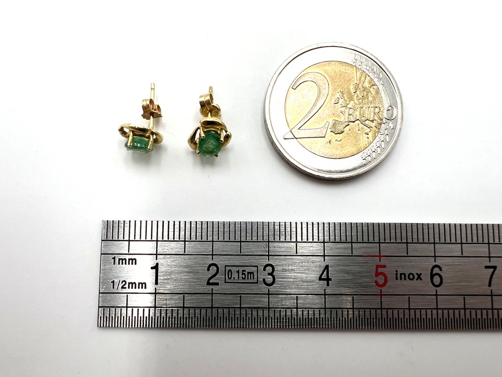 Ohne mindestpreis - Ohrringe - 18 kt Gelbgold - 0.80ct. tw. Smaragd #4.3