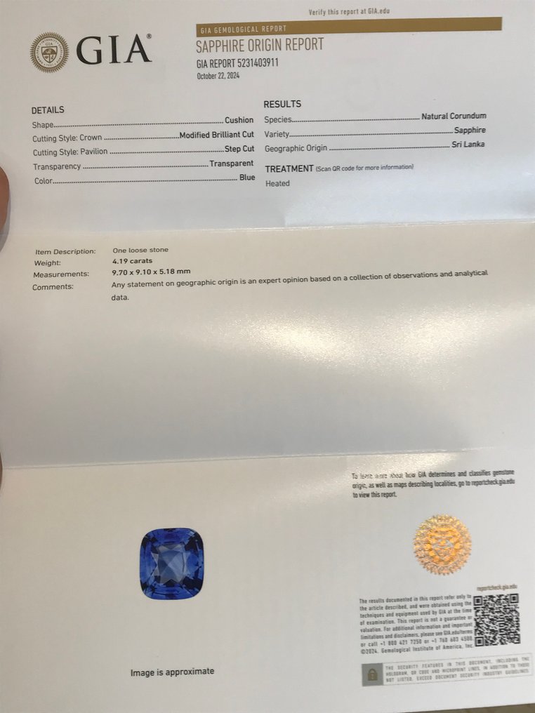 1 pcs  蓝色 蓝宝石  - 4.19 ct - 美国宝石研究院（GIA） #3.2