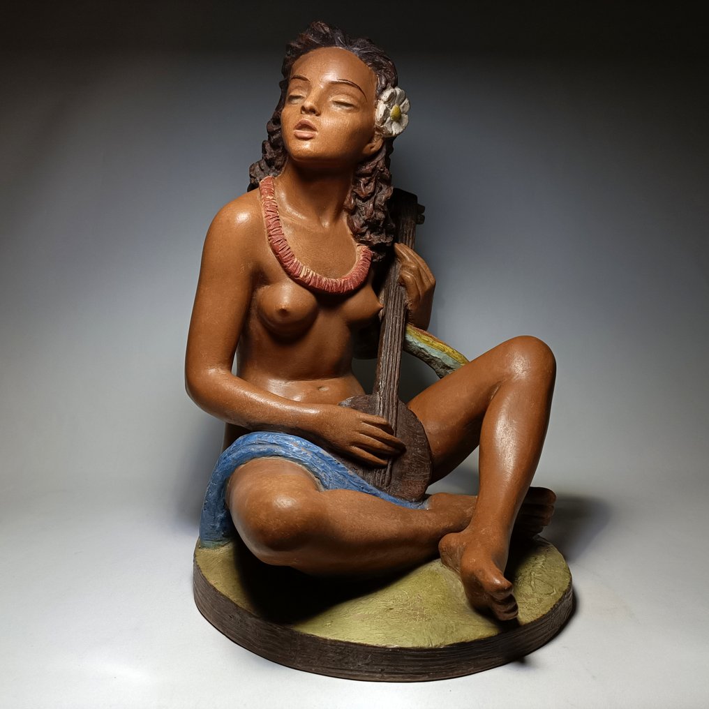 József Gondos - 雕刻, Large sculpture - Nude Hawaiian Woman - 40 cm - 陶瓷 #2.1