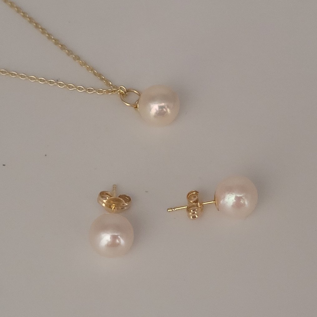 没有保留价 - 2件套珠宝 - 18K包金 黄金 珍珠 - 日本Akoya珍珠 #3.2