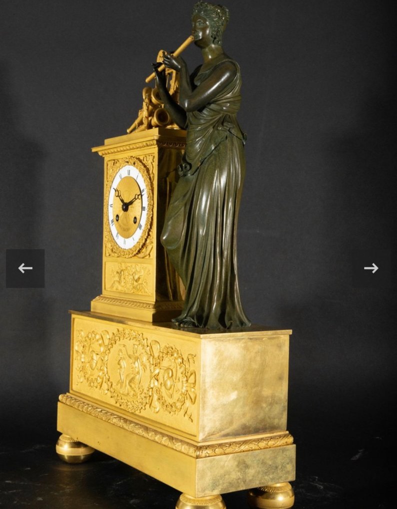 Εικονικό ρολόι mantel Empire Μπρούντζος - 1800-1850 - Η Ευτέρπη παίζει φλάουτο - Μούσα #2.1