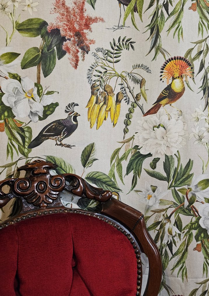 波希米亚风格面料，配有朱鹭和灰鹤图案，尺寸为300x280厘米，逼真设计。 - 纺织品  - 300 cm - 280 cm #1.0