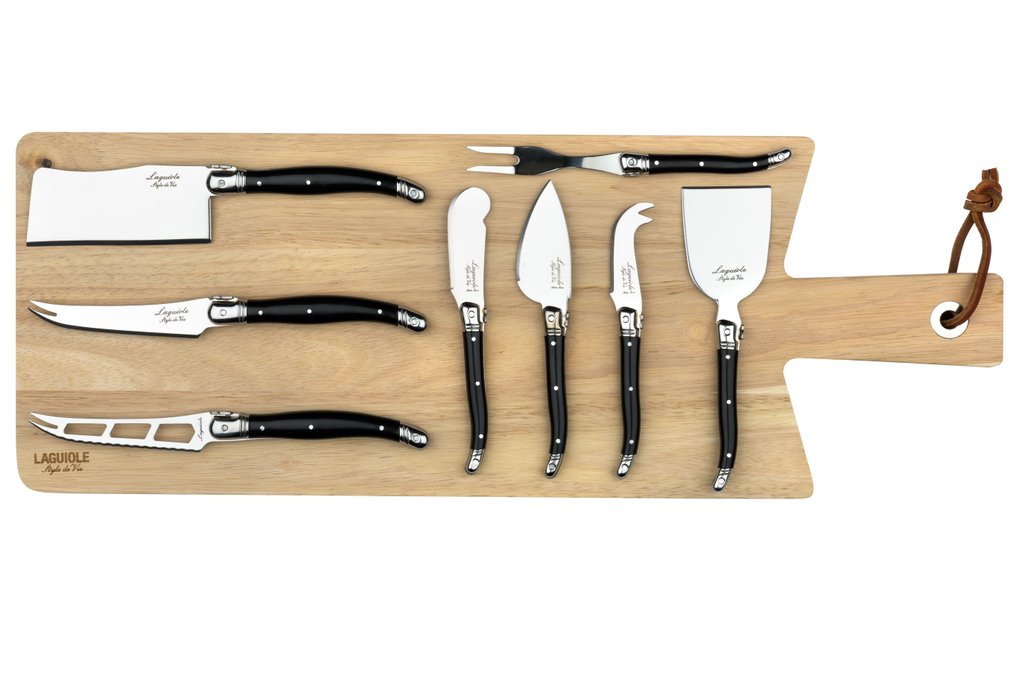Laguiole - 8x Cheese knives - Wood Serving Board - style de - Menümesser-Set (9) - Edelstahl #1.0
