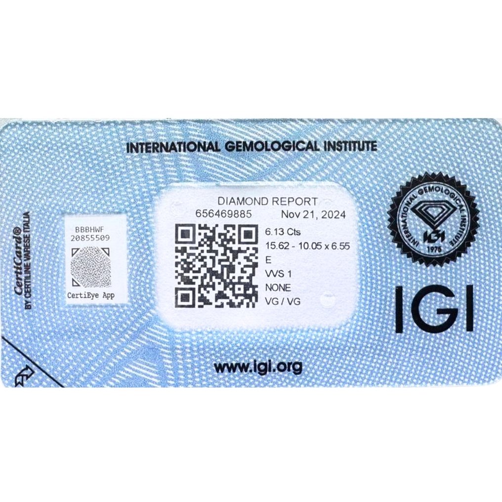 1 pcs Diamond (Natural) - 6.13 ct - Pear - E - VVS1 - International Gemological Institute (IGI) - Top Diamond #3.2