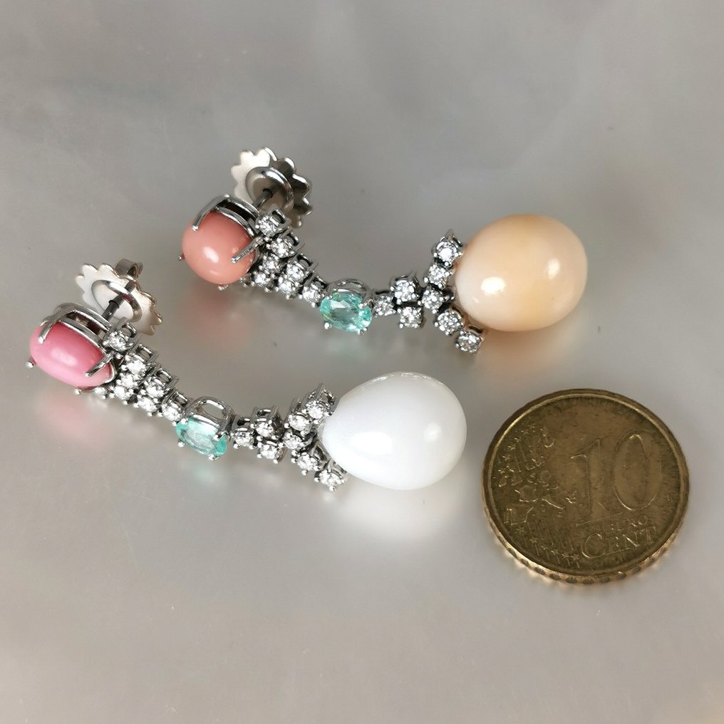 Σκουλαρίκια - 18 καράτια Λευκός χρυσός Μαργαριτάρι - Διαμάντι - Conchs, Cassis & Paraibas #4.3