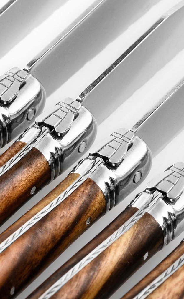 Laguiole - Style de Vie - Ensemble de couteaux de table - 12 magnifiques couteaux à steak brun foncé avec certificat d'authenticité. - Acier (inoxydable), ABS #1.0