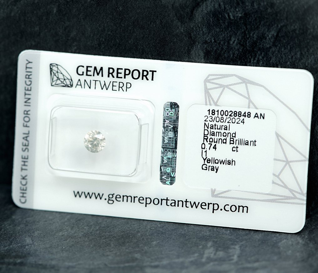 1 pcs Timantti (Luonnonvärinen) - 0.74 ct Kellertävä Harmaa - I1 - Jalokivitodistus, Antwerpen (GRA) #3.2