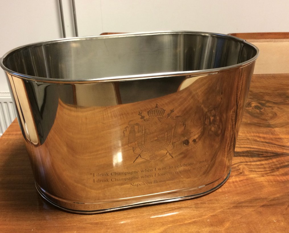 Secchiello per vino - Nickel Plated - con testo inciso di Napoleon Bonaparte e Lily Bollinger - adatto per 8 bottiglie #3.2