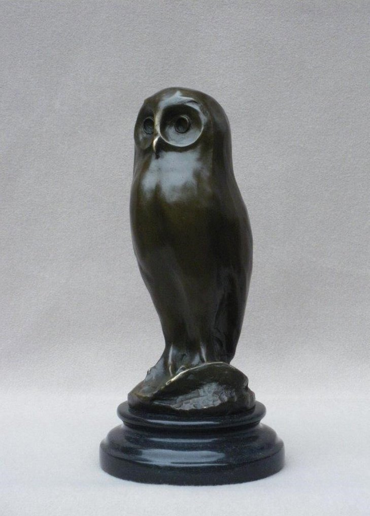 Γλυπτό, Young owl - 2,2 kg - 25 cm - Πατιναρισμένος μπρούτζος #1.0