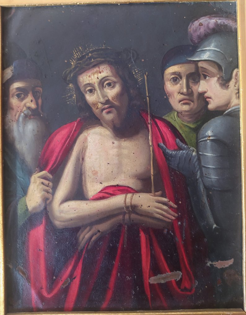 耶稣基督的热情 - 19世纪后期铜上油画，配金色木质框架。 - 1650-1700年 - 耶稣基督的热情 #4.3