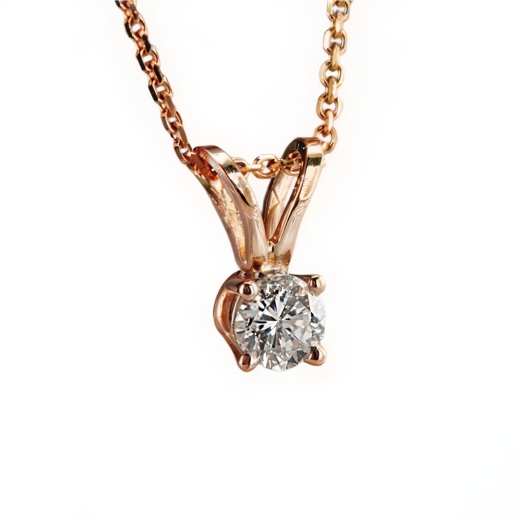 吊坠项链 - 14K包金 玫瑰金 -  0.25ct. tw. 钻石 (天然)  #1.0
