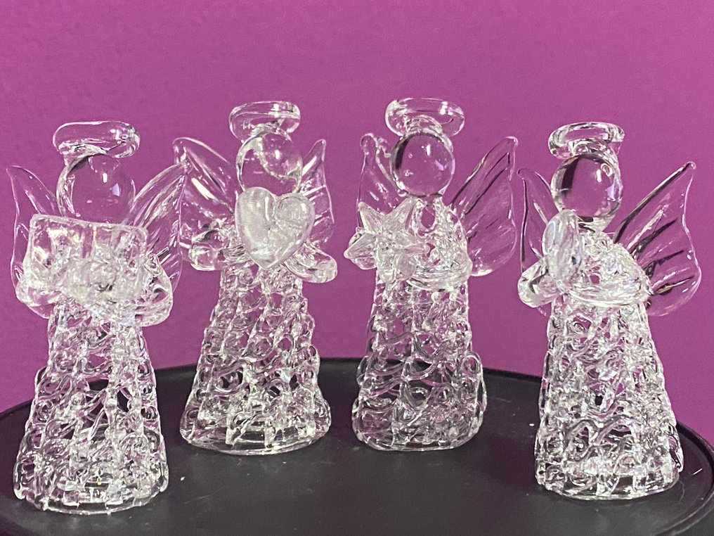 4 engeltjes van transparant glas - Statuetta - glazen engeltjes (4) - Vetro #1.0