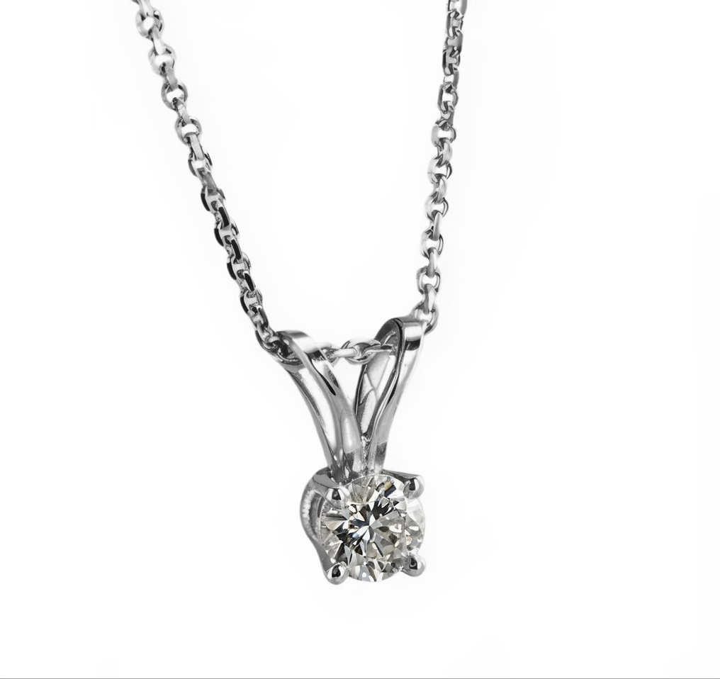 Halsband med hänge - 14 kt Vittguld -  0.27ct. tw. Diamant (Natural)  #1.0